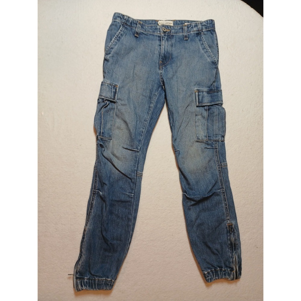 Nili Lotan French Military Cargo Jeans Blue Vintage Wash Denim Size 24 Waist 28"